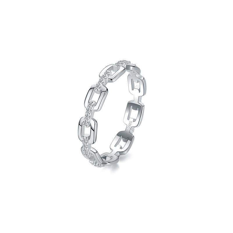 新款高級感純銀錬扣鋯石戒指