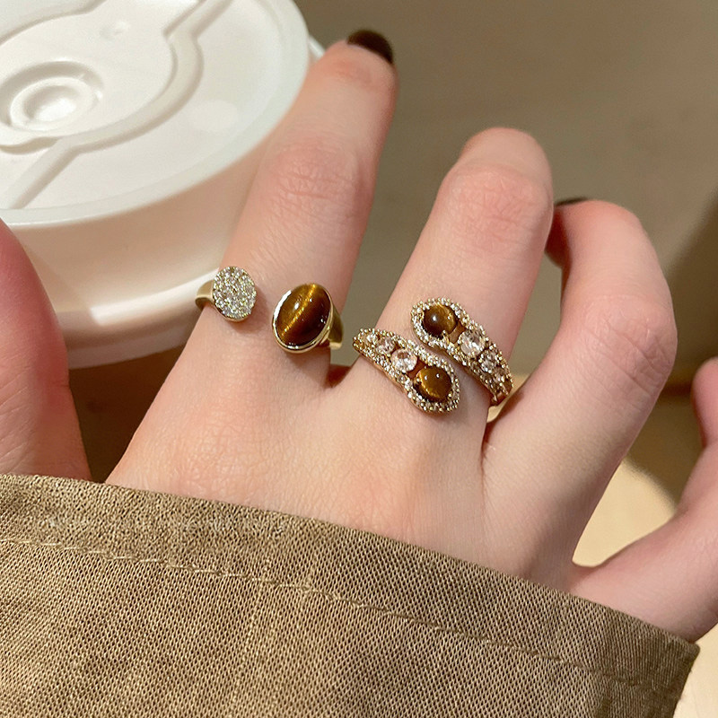 復古美拉德虎眼石開口戒指