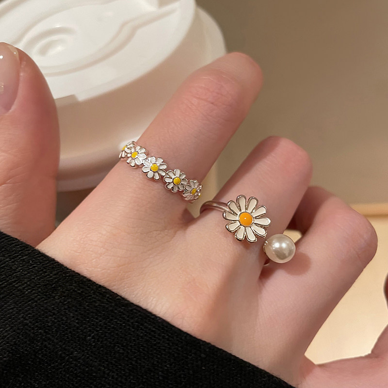 小雛菊花朵珍珠開口戒指