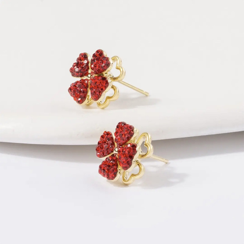 氣質紅色滿鑽旋轉四葉草