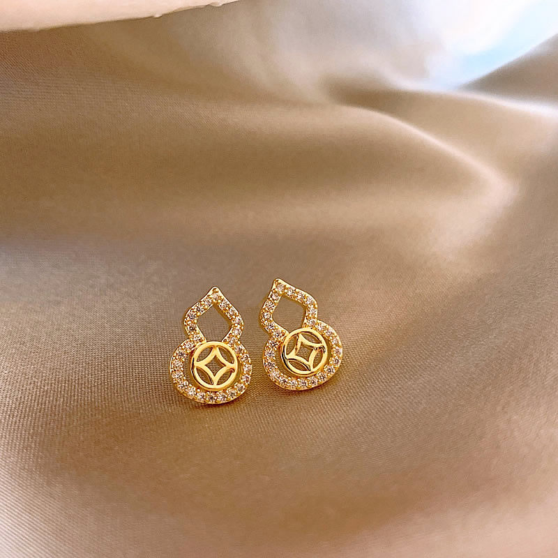 新中式金色錢幣葫蘆耳環