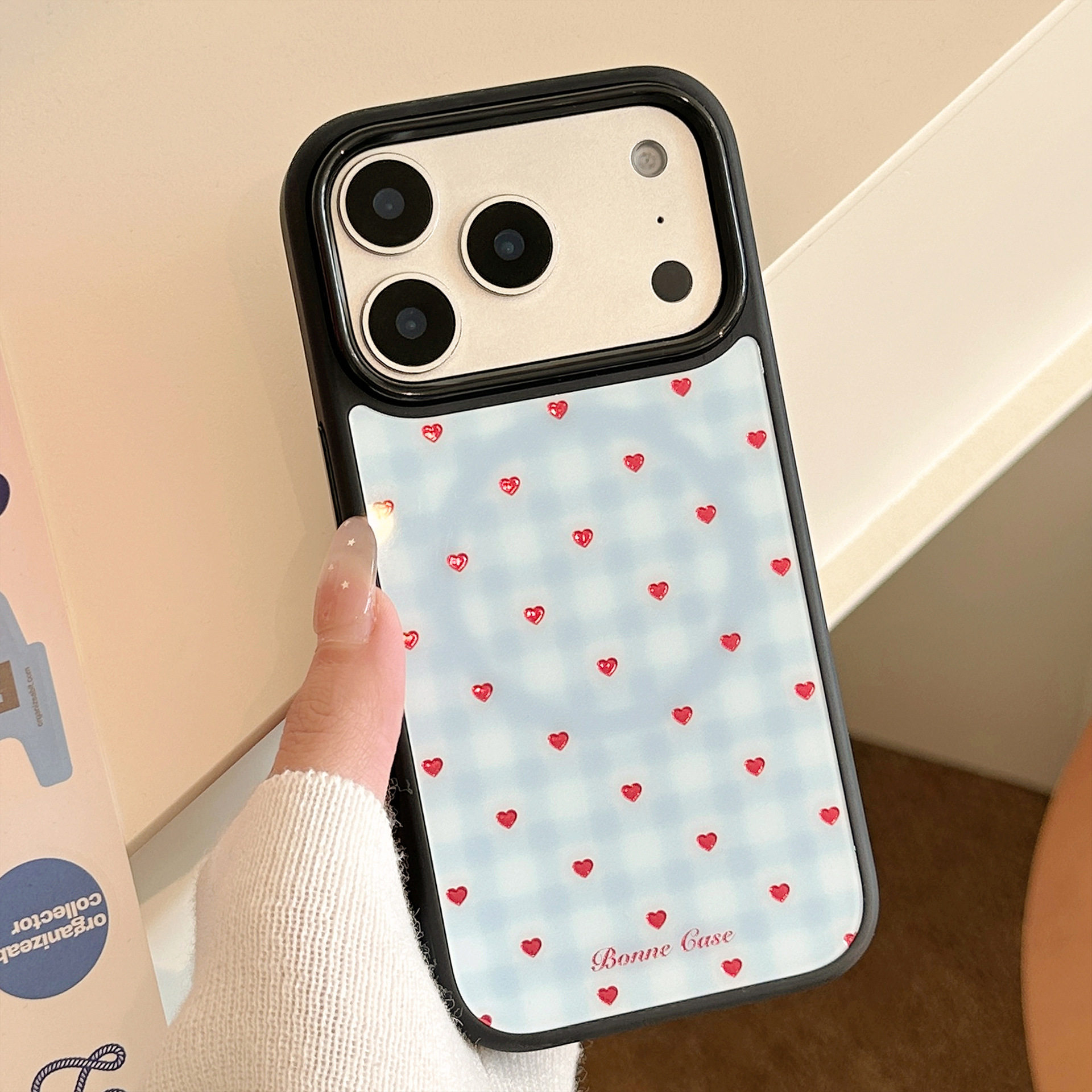 ins簡約藍色格紋愛心磁吸支架