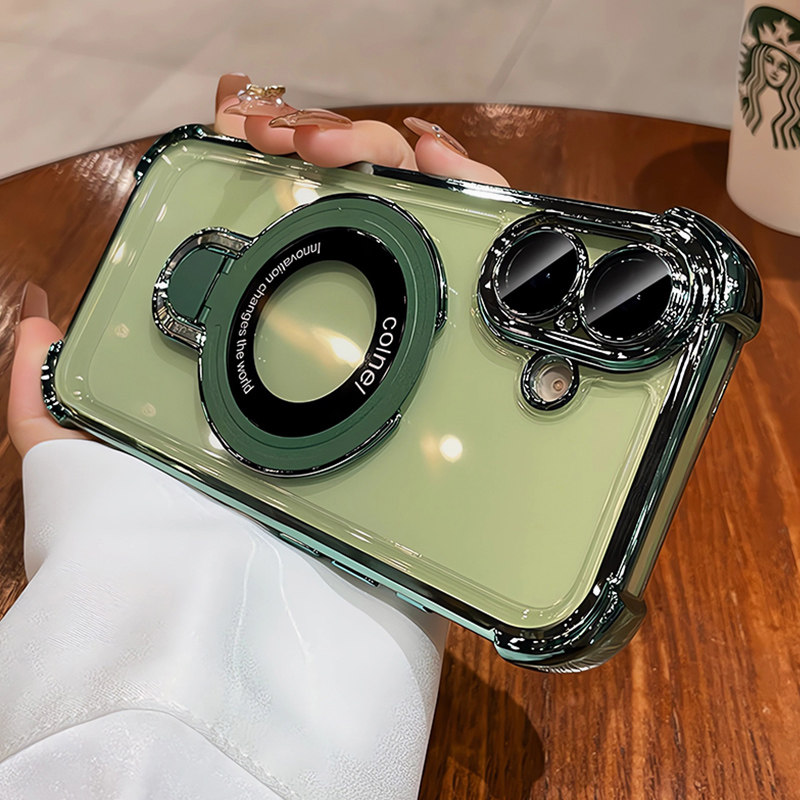 純色全包氣囊Magsafe帶支架Phone保護殼