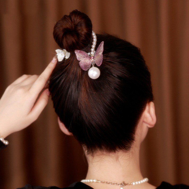 珍珠蝴蝶盤發神器髮夾