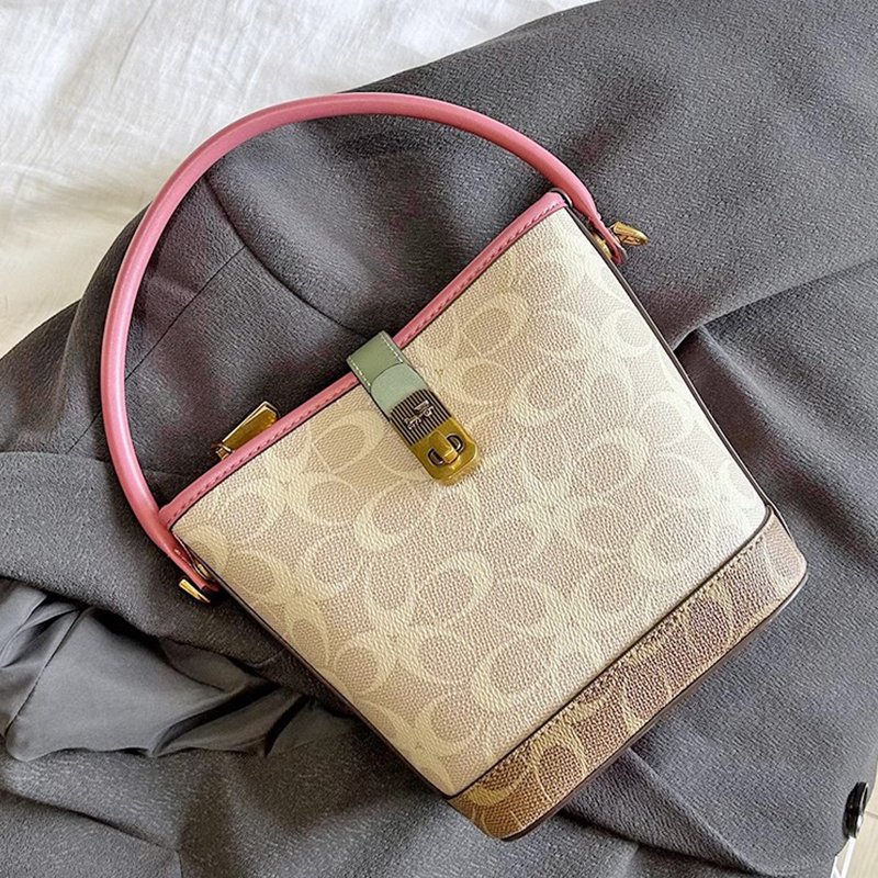 水桶包真皮大容量印花手提包