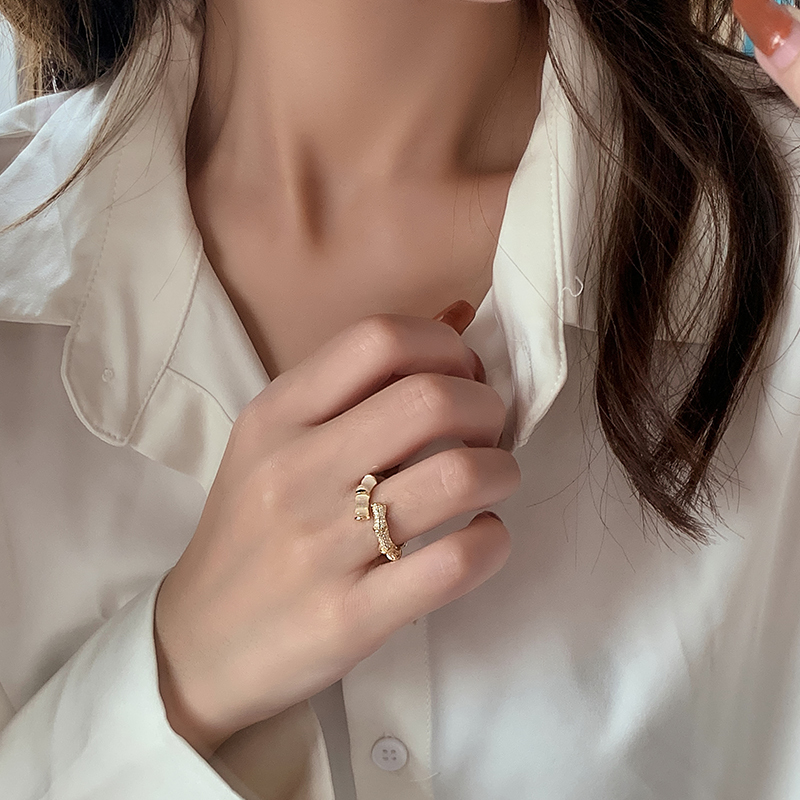 【潮流女戒|三件998】法國【設計師】Moleubak 法式設計貓眼石竹節戒指女 開口輕奢配飾