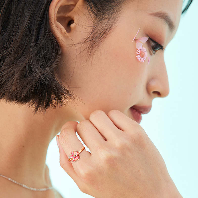 幸運粉色桃花旋轉戒指 【可調節】