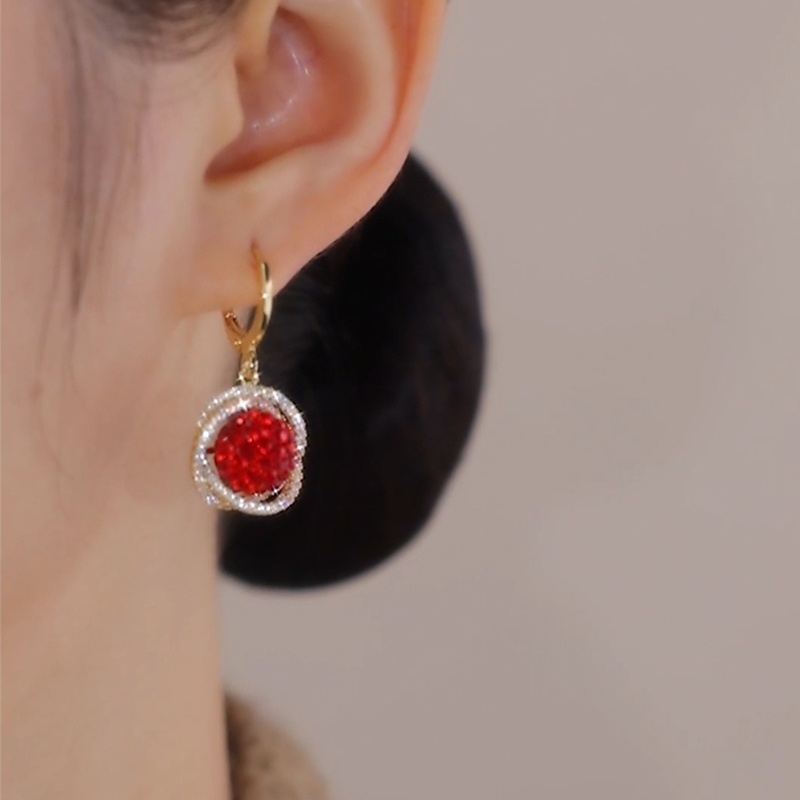 時尚紅鑽球洋氣耳環