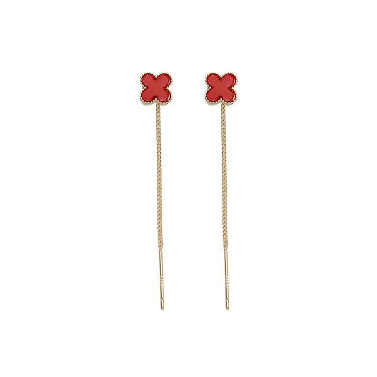 紅色四葉草耳線耳環