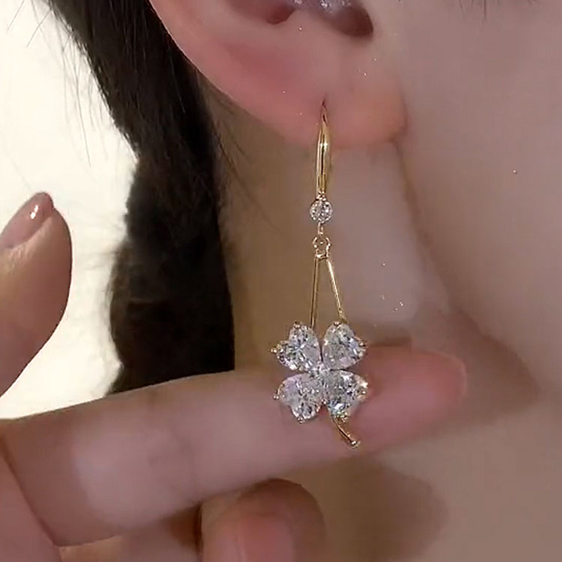 四葉草鋯石純銀耳環