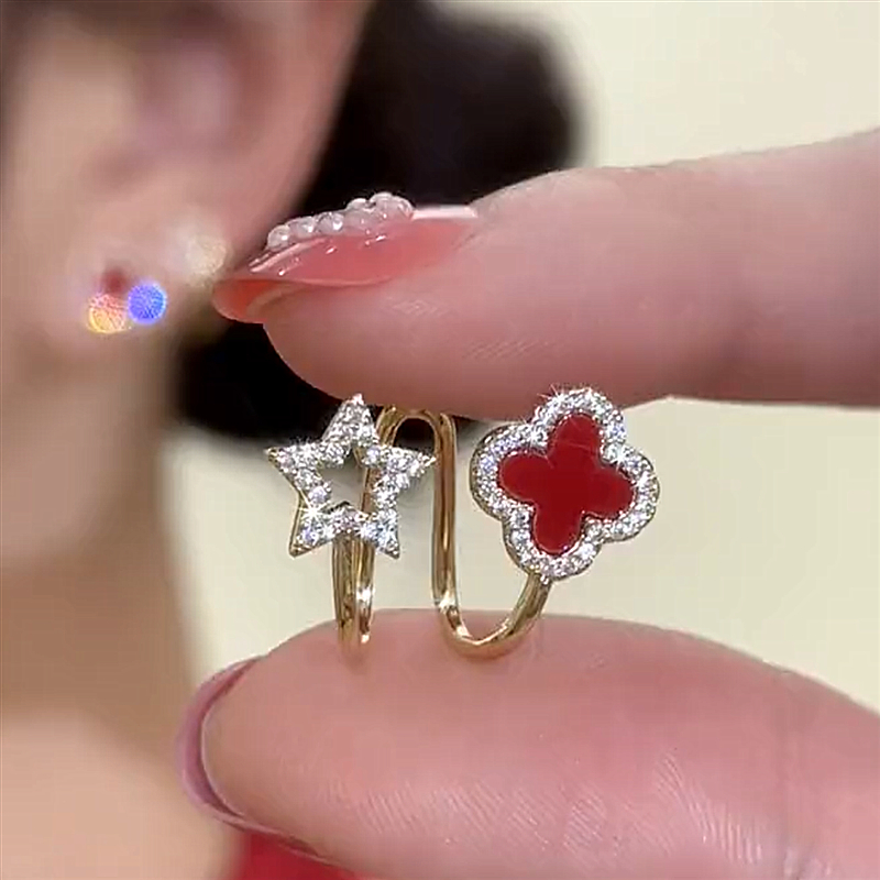 紅色幸運四葉花耳環