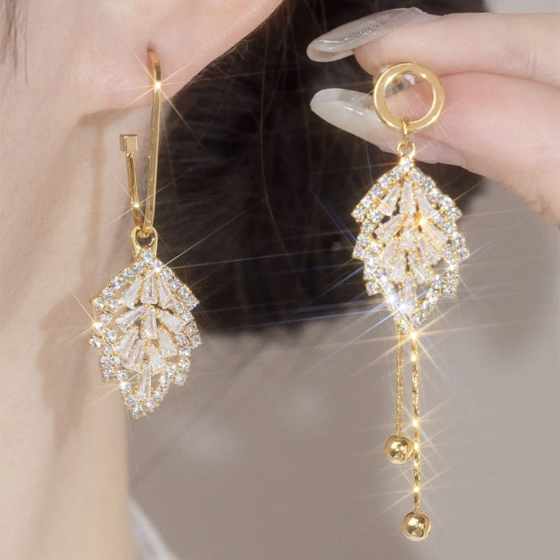 金色樹葉流蘇耳環--FANYIACC