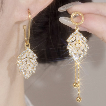金色樹葉流蘇耳環