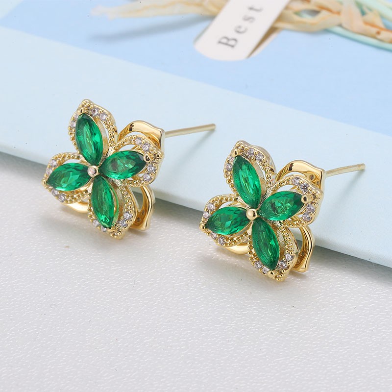 綠色四葉草旋轉耳環