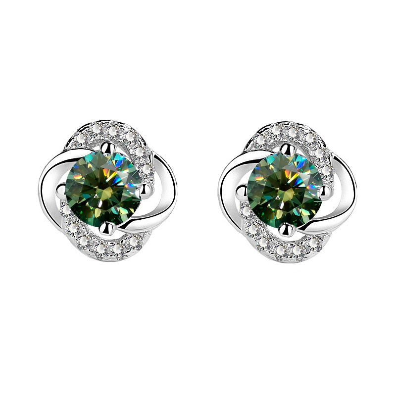 【沫緹甄選】925純銀飾品莫桑鑽四葉草耳環簡約小眾設計感耳環