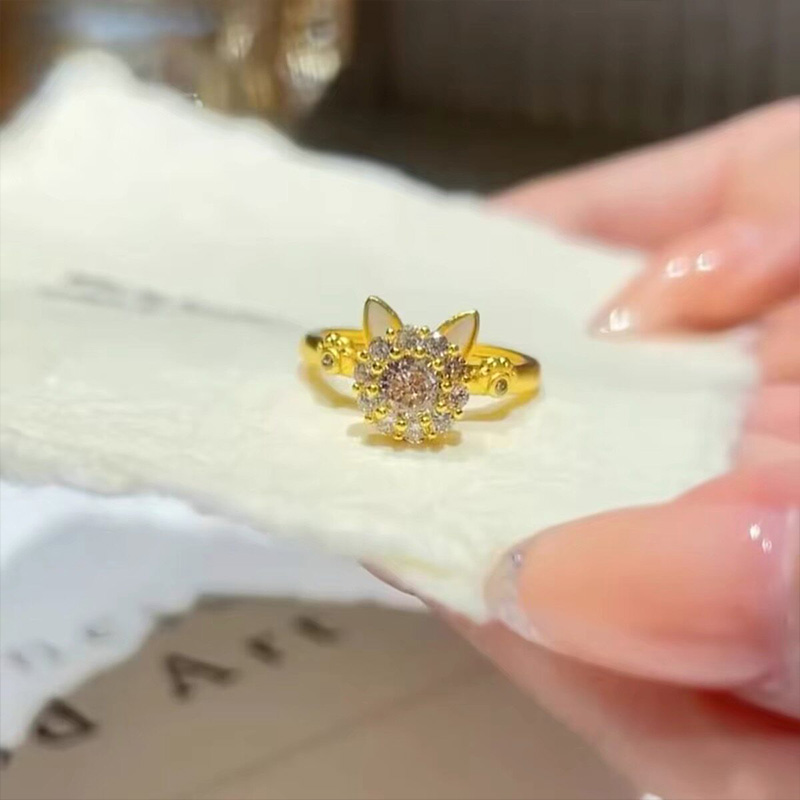 可愛招財貓咪旋轉開口戒指