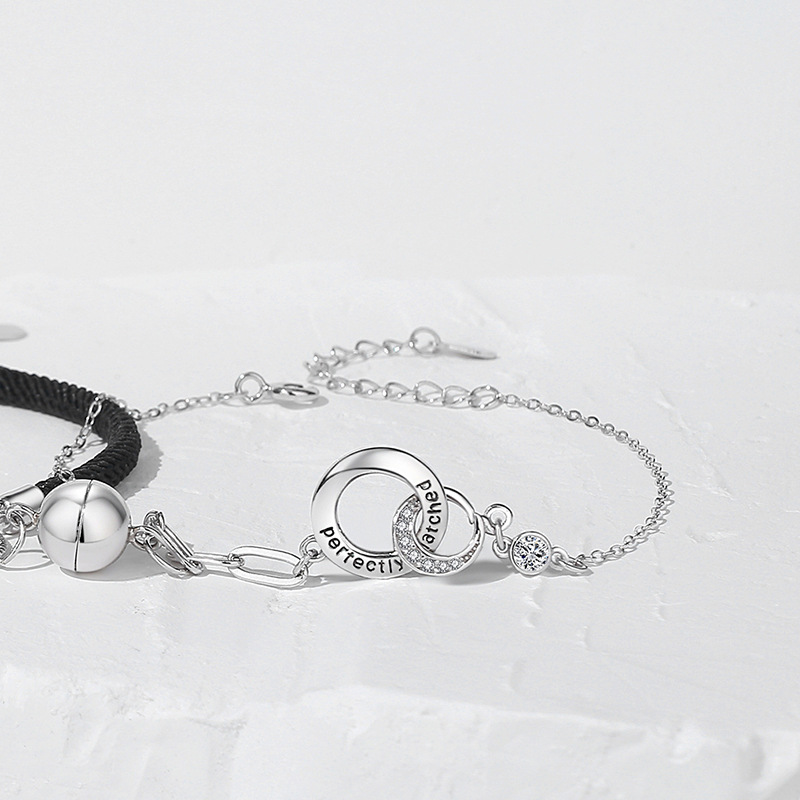 【沫緹甄選】龍鳳雙環情侶手錬純銀相吸新中式環環相扣手繩簡約手飾