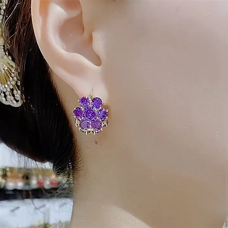 S925銀針紫色花朵耳環