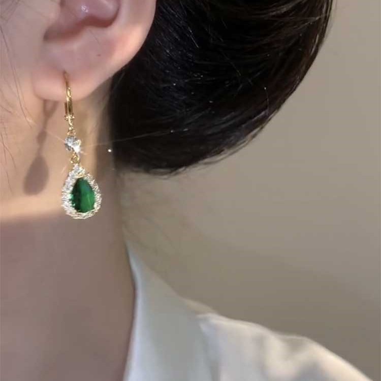 祖母綠水晶鋯石耳環