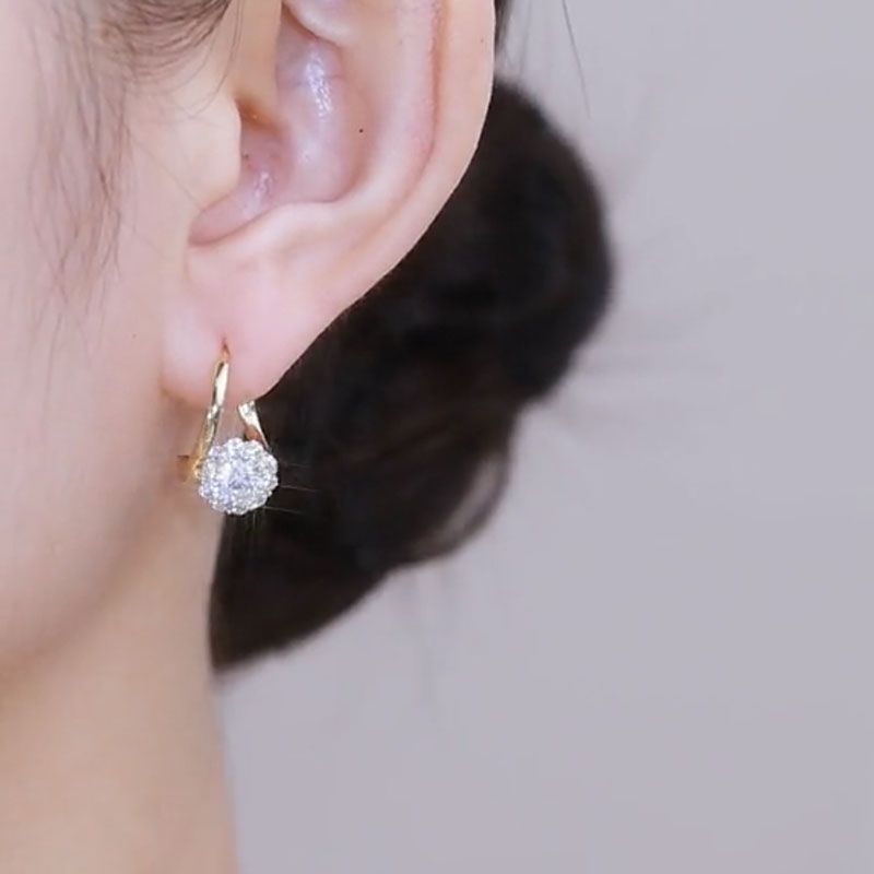 旋轉鋯石一克拉精緻小巧耳環