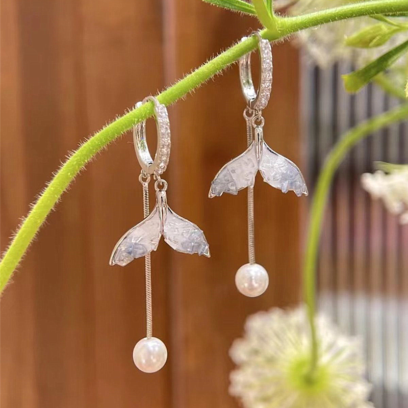 時尚魚尾珠珠流蘇耳環