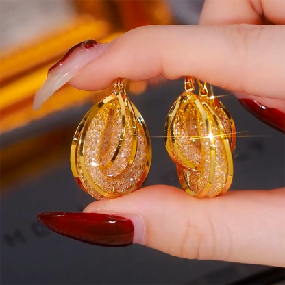 洋氣金絲網狀鋯石耳環