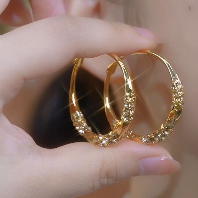 港風鑲鑽大圈圈耳環