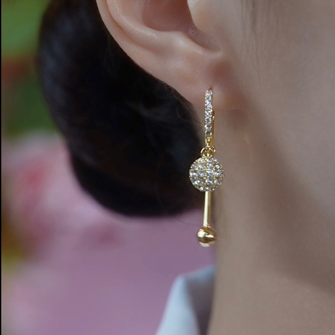 時尚鑽球滿鑽耳扣耳環