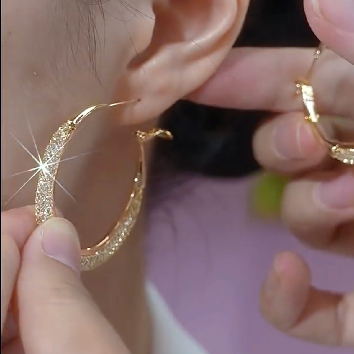 精致高級感大圈圈網狀水晶耳環