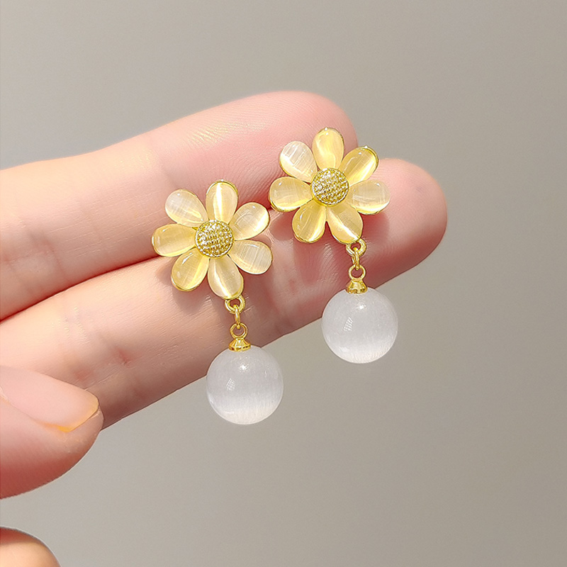 花朵貓眼石氣質耳環