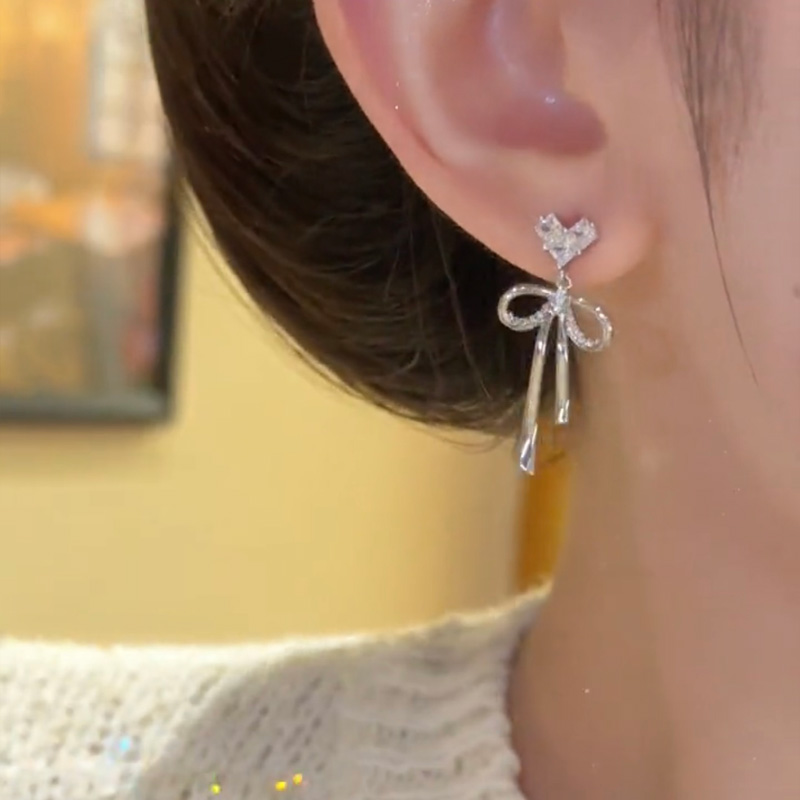 925銀針鋯石愛心蝴蝶結耳環