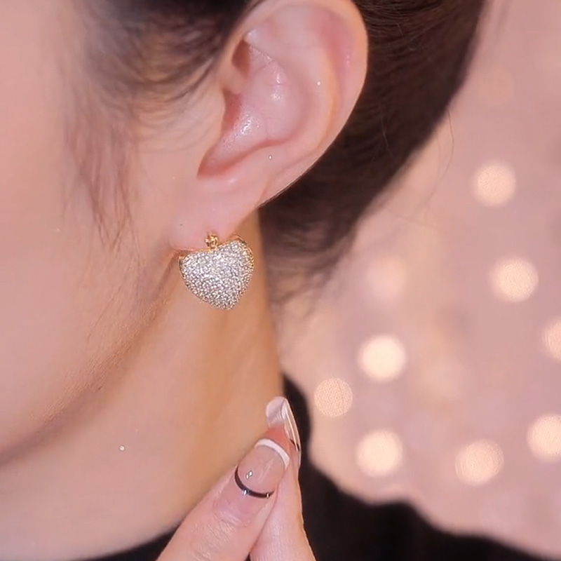 雙面愛心鋯石耳環