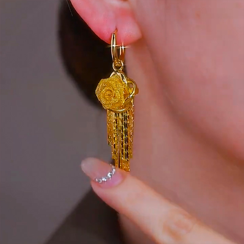 高級奢華玫瑰花流蘇耳環