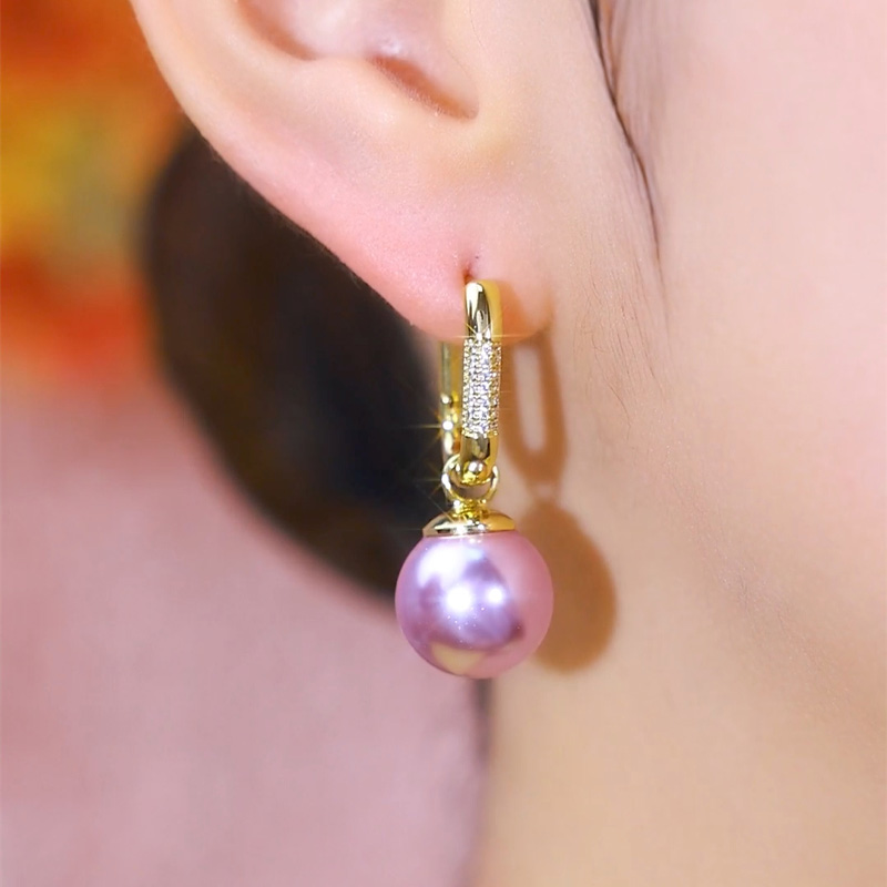 復古紫色珍珠耳扣耳環