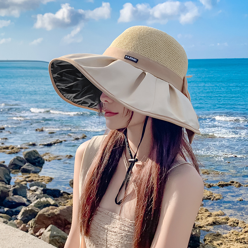 【沫緹甄選】2024帽子彩膠女款夏季出遊遮陽防曬帽高級感漁夫帽大簷太陽帽