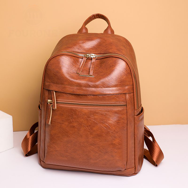 防水休閒百搭皮質男女雙肩背包 大容量旅行包