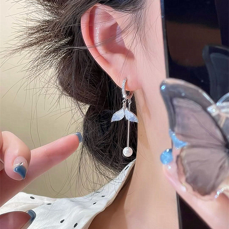 時尚魚尾珠珠流蘇耳環