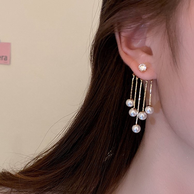 高級感珍珠白色流蘇耳環