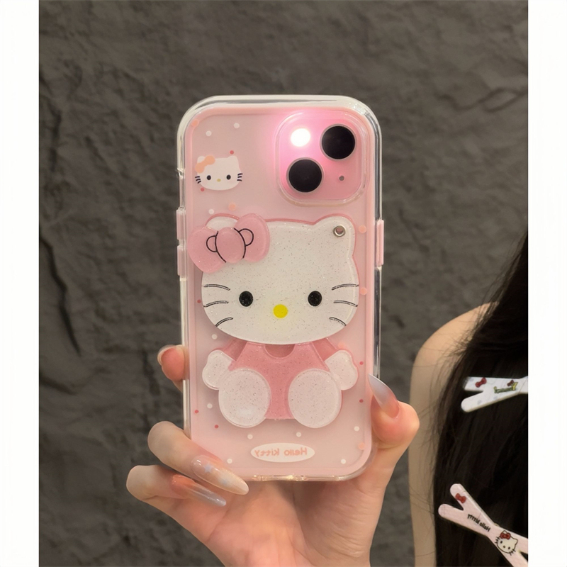 粉色kitty鏡子貼件 可愛凱蒂貓軟殼 iPhone保護殼