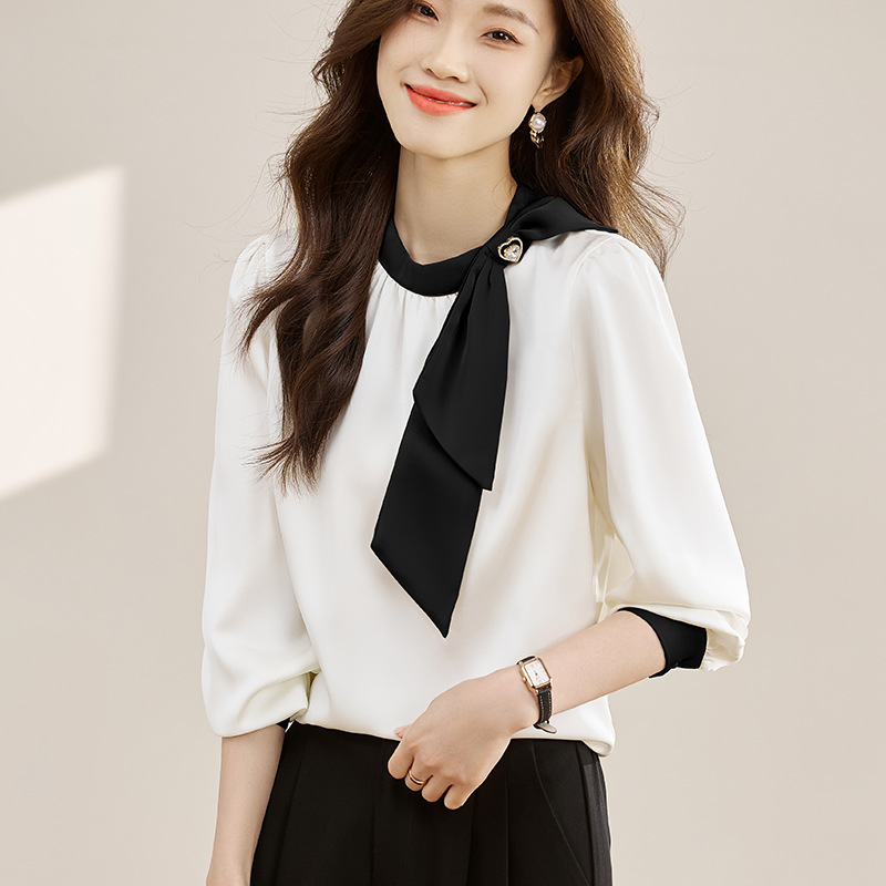 法式溫柔領口蝴蝶結襯衫