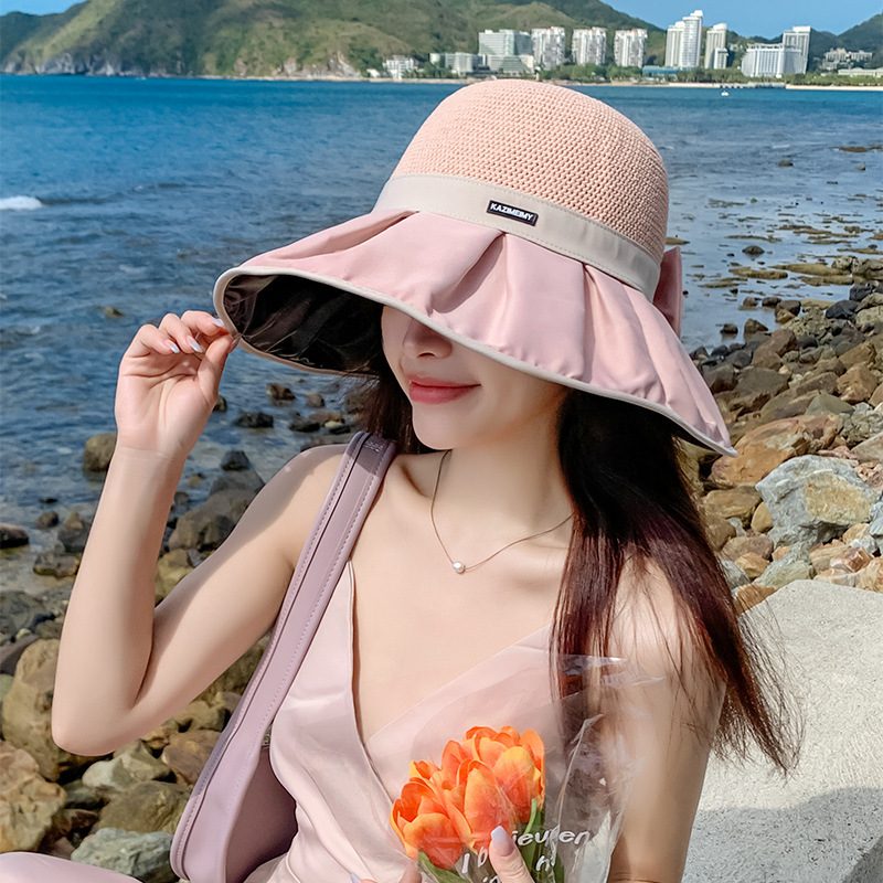 【沫緹甄選】2024帽子彩膠女款夏季出遊遮陽防曬帽高級感漁夫帽大簷太陽帽