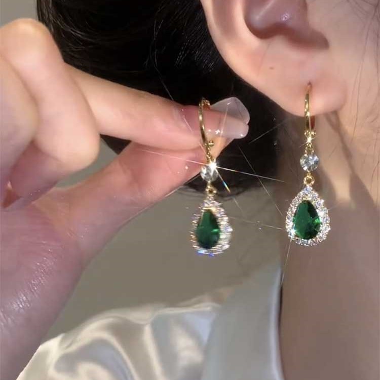 祖母綠水晶鋯石耳環