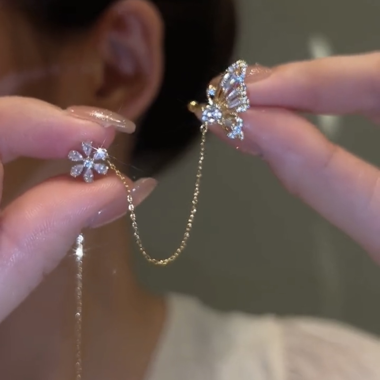 輕奢蝴蝶流蘇耳環耳夾線