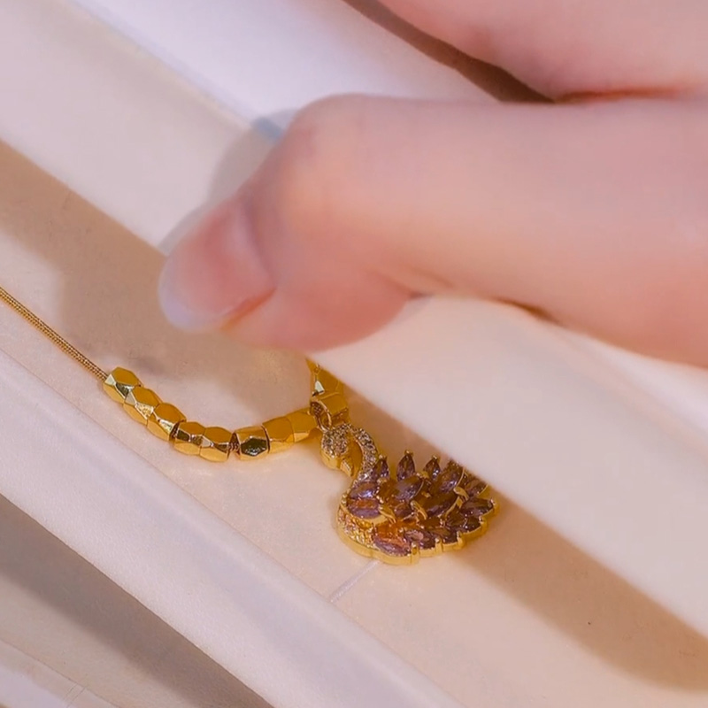 紫色鋯石優雅天鵝鎖骨錬