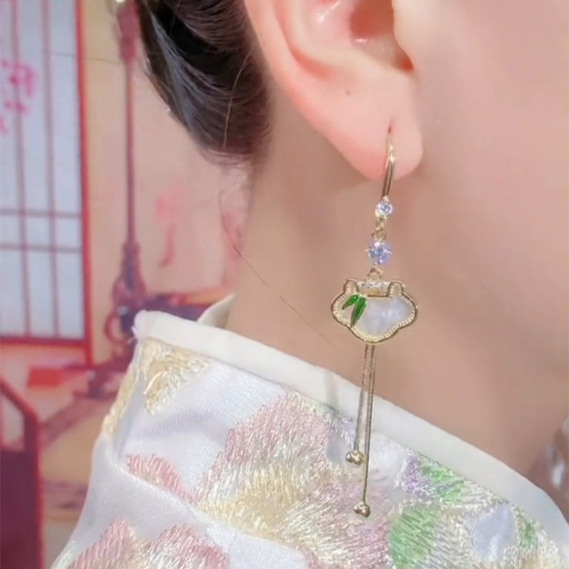 新款古風祥雲翠竹耳環