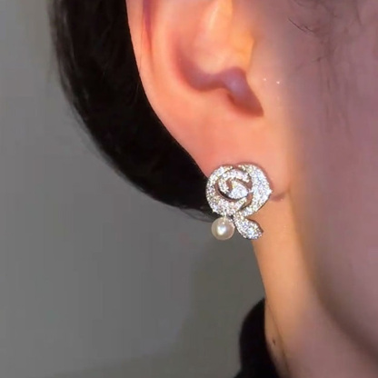 玫瑰花珍珠mini耳環