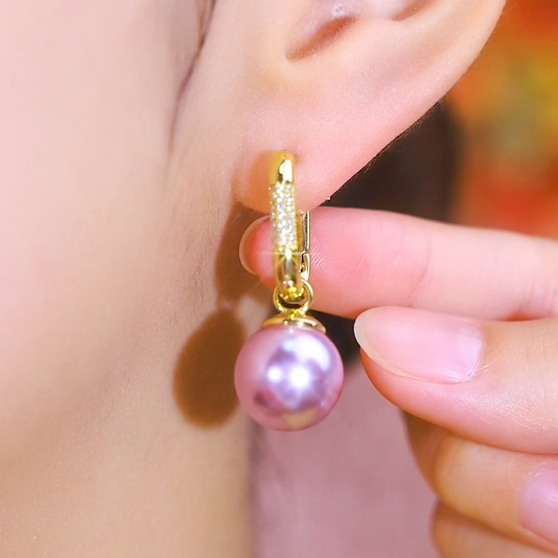 復古紫色珍珠耳扣耳環