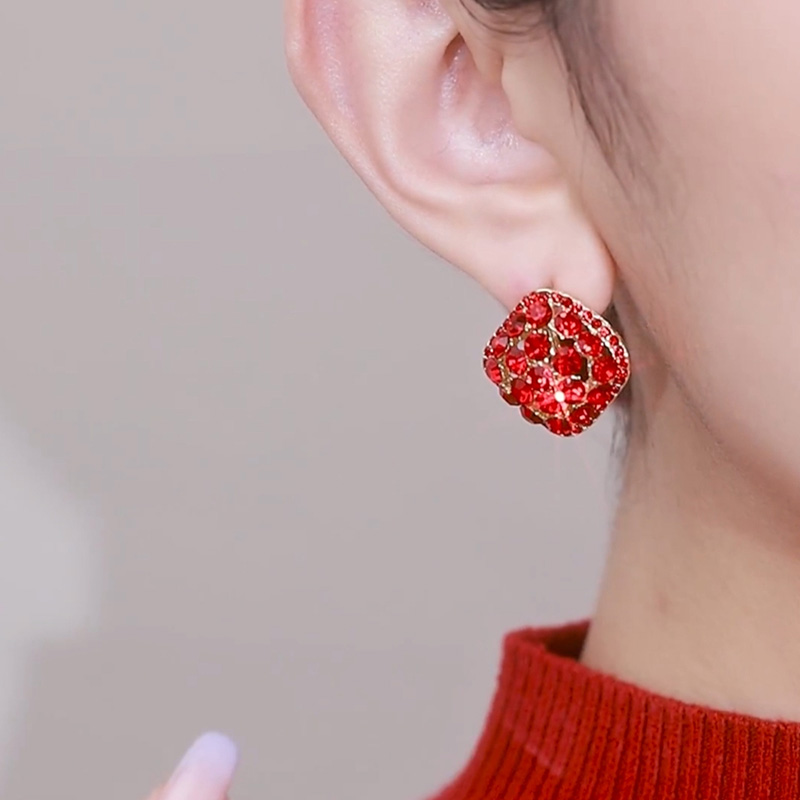 紅色小方塊水晶耳環