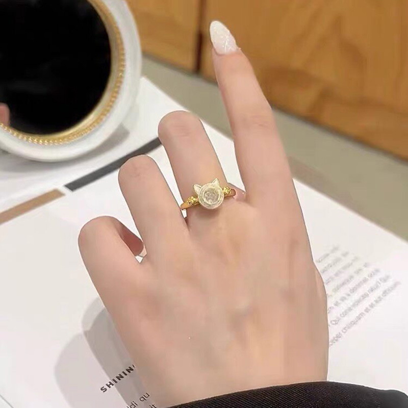 可愛招財貓咪旋轉開口戒指