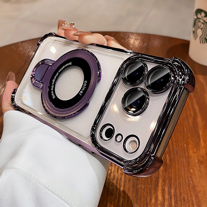 純色全包氣囊Magsafe帶支架Phone保護殼